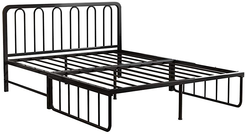 Jiayit US Fast Shipment Foldable Iron Daybed Bed Frame with Headboard Premium Steel Slat Support Mattres/Mattress Foundation/Strong Steel Structure/Easy Assembly Required (A)