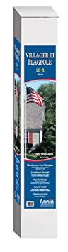 American Flag and Flagpole Set 20 Ft. White Fiberglass 3 Section Flagpole has Exceptional Strength, Includes a US Flag 4x6 ft. by Annin Flagmakers, Villager III Kit Model 3952