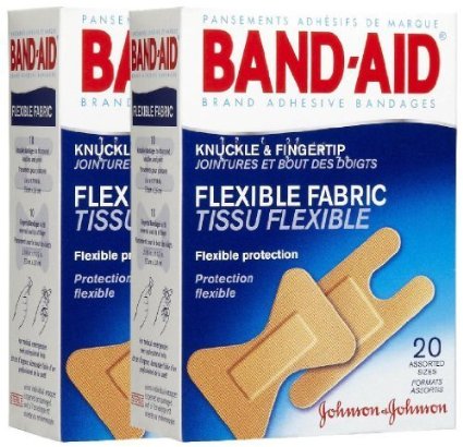 Band-Aid Flexible Fabric Adhesive Bandages, Knuckle and Fingertip, Pack of 3, 20 Count each (Total 60 Count)