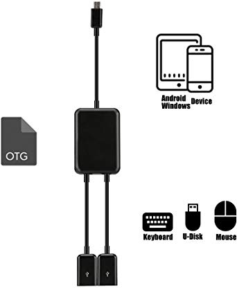 Micro USB Hub Splitter, Kirin(TM) Male to 2x Type-A Dual Female OTG Adapter Converter Host Cable for Android Tablet and Phone Samsung Galaxy S2 S3 S4 S5 Note 2 3 4 Edge HTC ONE M7 M8 Sony Xperia Z1 Z2 Z