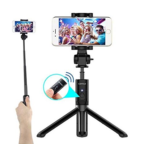 Bluetooth Selfie Stick Tripod with Shutter Remote for iPhone 6 6s 7 Plus Galaxy s7 s8 Plus, CAIYOULE Extendable Aluminum Monopod and Foldable stand 360 Rotation (Black)