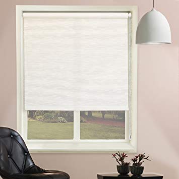 Chicology Continuous Loop Beaded Chain Roller Shades / Window Blind Curtain Drape, Natural Woven, Privacy - Candyfloss Vanilla, 23"W X 64"H