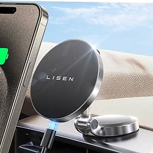 LISEN 15W Cargador Inalambrico Coche, Soporte para Magsafe Coche con Bloqueo Automático Soporte Sujeta Magnetico Movil Coche Salpicadero para iPhone 12/13/14/15 Pro MAX Mini Plus Teléfono