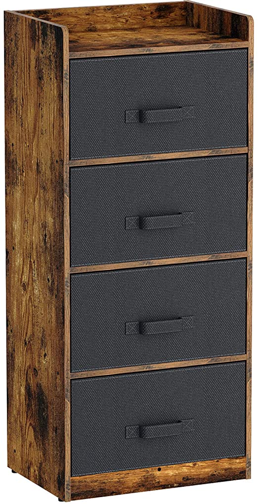 Rolanstar Dresser with 4 Drawers, Drawer Dresser with Fabric Drawers, Chest Wood Storage Organizer Clothes Cabinet Unit for Bedroom, Closet, Entryway, Hallway, Nursery Room,Rustic Brown