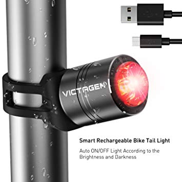 Victagen Smart USB Rechargeable Bike Tail Light, Helmet Light, Auto on-Off According to Brightness Movement, IPX6 Waterproof LED Bicycle Taillight Cycling Safety, Rear Bike Light