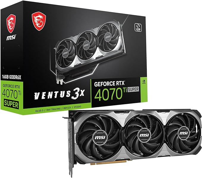 MSI Gaming RTX 4070 TI Super 16G Ventus 3X Graphics Card (NVIDIA RTX 4070 Ti Super, 256-Bit, Boost Clock: 2625 MHz, 16GB GDRR6X 21 Gbps, HDMI/DP, Ada Lovelace Architecture)