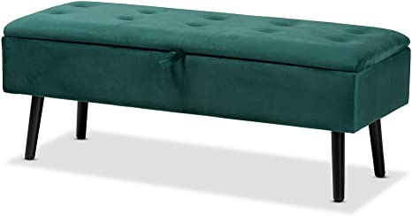 Baxton Studio Caine Modern and Contemporary Green Velvet Fabric Upholstered and Dark Brown Finished Wood Storage Bench
