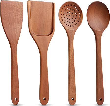 Acacia Wooden Utensils for Cooking 4 Pieces,Wooden kitchen Utensil Set For Non-stick Cookware