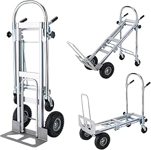 3 in 1 Aluminum Hand Truck,Heavy Duty Hand Cart,Convertible Hand Truck with Handle,Dolly Cart for Moving with 4 Durable Wheels,1000 LBS Load Capacity