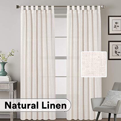 H.VERSAILTEX 2 Pack Ultra Luxurious Solid High Woven Linen Elegant Curtains 7 Tab Top Breathable and Airy Drapes for Bedroom/Livingroom - 52 by 96 Inch, Set 2 Panels, Natural