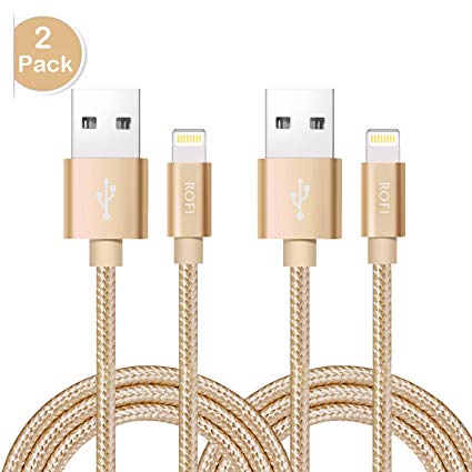 RoFI Lightning Cable Compatible iPhone, [2Pack] Nylon Braided iPhone Cable Fast Charging USB Cord Replacement for iPhone X 8 8 plus 7 7 Plus 6s 6s Plus 6 6 Plus 5 5S SE iPad Air Mini and iPod (Gold, 6 Feet)