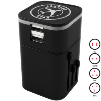 World Travel Adapter USB Charger Universal All-In-One Plug Dual 32A USB Ports Black