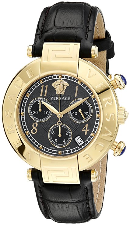 Versace Women's Q5C70D009 S009 New Reve Yellow Gold Ion-Plated Watch with Black Leather Band