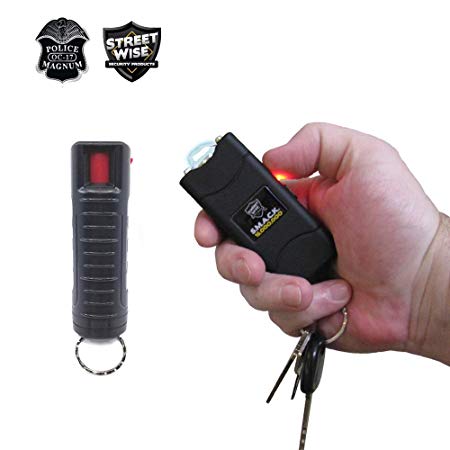 Streetwise Mini Keychain STUN Gun & Police Magnum Pepper Spray Self Defense Combo Bundle - Smack 16,000,000 Black