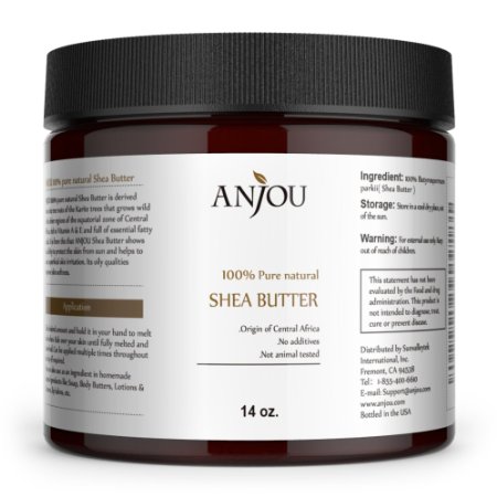 Anjou African Shea Butter, 14oz, DIY for Body Butter, Soap, Hair Cream, Lip Gloss, Moisturizer, Salve, Candle-making, Hairdressing