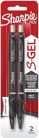 Sharpie S-Gel, Gel Pens, Bold Point (1.0mm), Black Ink Gel Pen, 2 Count