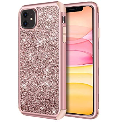 iPhone 11 Case, 6.1-Inch, Hython Full-Body Heavy Duty Defender Protective Case Bling Glitter Sparkle Hard Shell Armor Hybrid Shockproof Rubber Bumper Cover for Women for iPhone 11 2019, Rose Gold