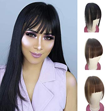 Shinon Clip Bangs Human Hair Extension 10A Wispy Hair Bangs with Temple 1b Black Color