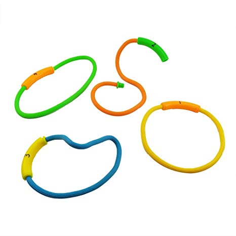 Aqua Bendable Dive Rings Pool Toy, 4 Ring Game Set, Dive & Retrieve, Connectable and Shapable, Ages 5 and Up