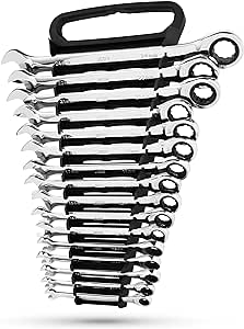 Jaeger 16pc MM/Metric TIGHTSPOT 90-Tooth Ratcheting Combination Wrench Set with Lock-in Rack - Metric Set with Ratchet Speed Wrenches and A Lock-in Rack Case