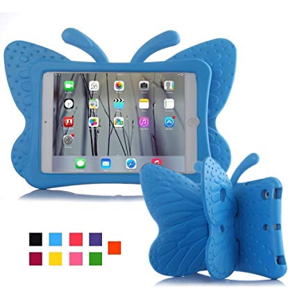 New iPad 9.7 2017 Case, Halnziye Light Weight Children Shockproof Protective Cover with Butterfly Stand for New iPad 2017 9.7 inch / iPad Pro 9.7 inch, Use Safely Durable EVA Foam Material - Blue