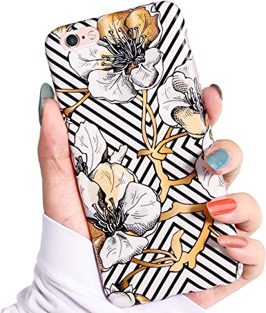 IDWELL iPhone 6S Case, iPhone 6 Case, Ultra Thin [Cute Series] for Teen Girls Women Bling Lightweight Soft TPU Case Cover for Apple iPhone 6S / 6 4.7 Inch, Stripe Golden Floral