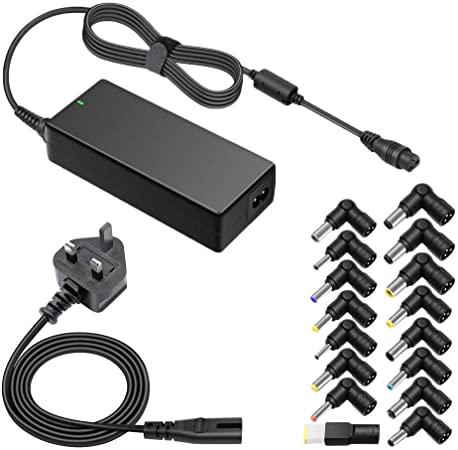 90W Laptop Charger Universal UK Plug Power Adapter Cord Replacement For Toshiba Sony Samsung IBM Dell Acer HP Lenovo Asus Laptop Multi Connector Charger 15V 16V 18.5V 19V 19.5V 20V Automatic 16 tips