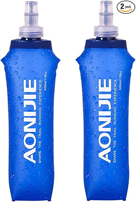 AONIJIE 2 Pcs Sports Collapsible Water Bottle BPA Free   2 Pcs Replacement Straws Lid - TPU Soft Drink Water Kettle Foldable Flask for Hiking Bicycling Running Climbing
