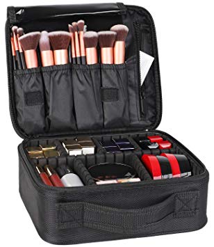 Kootek Travel Makeup Bag Portable Cosmetic Organizer Train Case with Adjustable Dividers for Cosmetics Makeup Brushes Toiletry Jewelry Digital Accessories