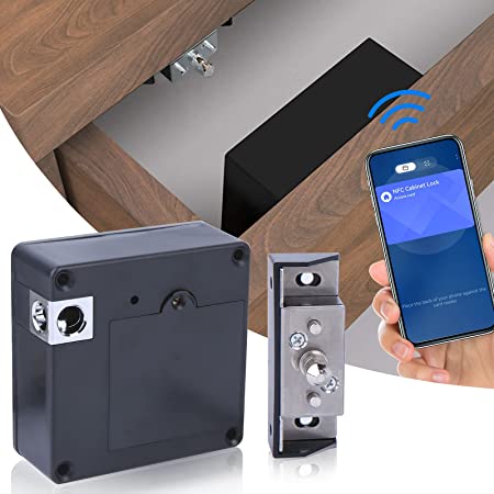 Hidden RFID Cabinet Lock, Electronic Cabinet Lock, NFC Supported (Android Only), EEOO Invisible DIY Lock for Wooden Cabinet, Drawer, Wardrobe, Weapon Storage
