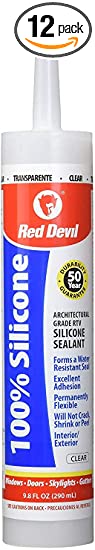 Red Devil 081612 100% Silicone Sealant Architectural Grade, Clear, 9.8 oz, Pack of 12