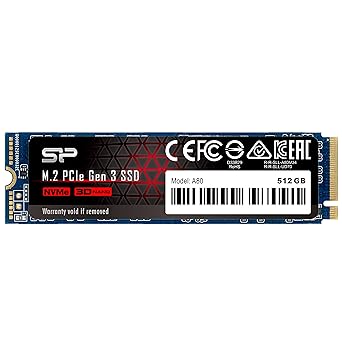 Silicon Power P34A80 512GB NVMe PCIe M.2 SSD, Up to 3400MB/s, 3D NAND with Cache, M.2 2280 Internal Solid State Drive for Desktop Laptop PC Computer