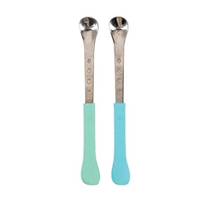 Nuby 2 in 1 Silicone and Stainless Steel Dual Ended Feeding Spoons for Baby, Aqua/Blue