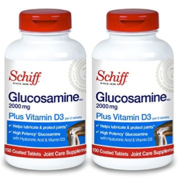 Schiff Glucosamine 2000mg with Vitamin D3 and Hyaluronic Acid, 150 tablets - Joint Supplement (Pack of 2)