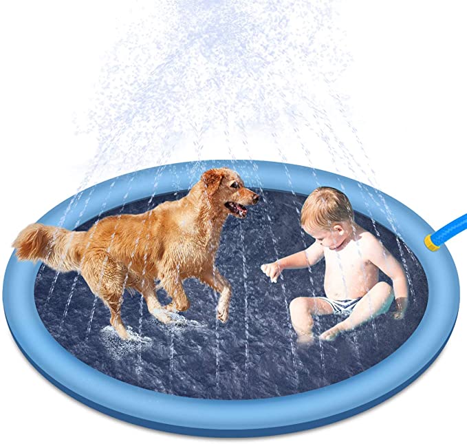 RIOGOO Splash Sprinkler Pad for Dogs, 59" Water Play Mat Wading Pool for Dog Bath Thick Durable Bathing Tub Pet Summer Outdoor Water Toys, Outdoor Swimming Pool for Babies, Toddlers and Pets