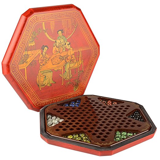 Classical Chinese Checkers Halma Game Set in Leather Bound Case
