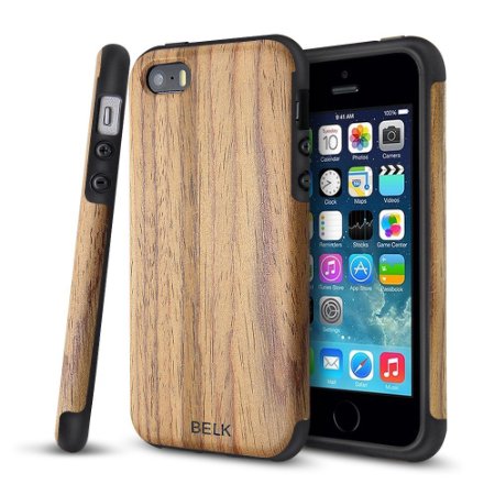 iPhone 6S Case, iPhone SE Case, BELK [Air To Beat] [Slim Matte] Non Slip Wood Tactile Extra Grip Rubber Bumper [Extremely Light] Soft Wood Back Cover, Fingerprint Free Flex TPU Case