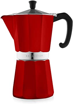 Bellemain Stovetop Espresso Maker Moka Pot (Red, 12 Cup)
