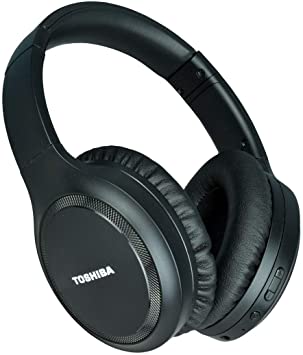 Toshiba Noise Cancelling Bluetooth Headphones | Wireless Over Ear Headphones | Bluetooth Headset with Microphone | 20 Hours of Talk & Music Time | 33 FT Operating Range | RZE-BT1200H(K), Black