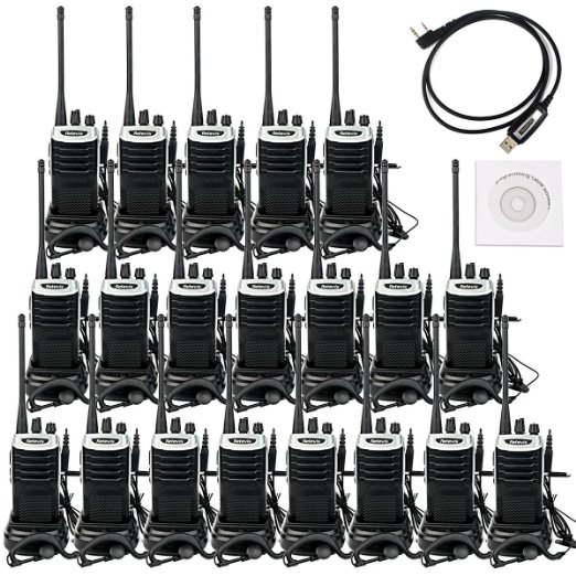 Retevis RT7 2 Way Radio UHF 400-470MHz 3W 16CH with Original Earpiece Walkie Talkie (20 Pack) and Programming Cable