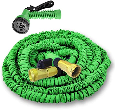 MTB Supply Expandable Garden Hose, 50-ft (Green) Lightweight Garden Water Hose with Spray Nozzle and 3/4” Solid Brass Fittings