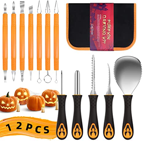 LadyRosian Pumpkin Carving,12PCS Halloween Pumpkin Carving Kit for Adults & Kids,Heavy Duty Stainless Steel Pumpkin Carving Sets for Pumpkins Fruits and Vegetables Garnish with Carrying Case