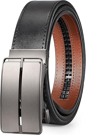 JASGOOD Mens Belt Leather Ratchet Belt for Men Automatic Ratchet Buckle 1 3/8" Slide Belt for Dress Pant