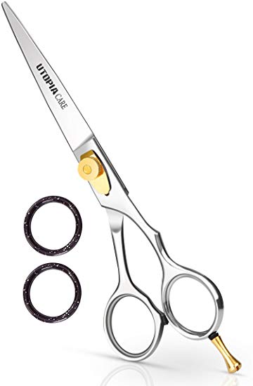 Professional Barber/Salon Razor Edge Hair Cutting Scissors/Shears (6 ½ Inch, Forged) with Fine Adjustable Tension Screw - Detachable Finger Rest - Japanese Stainless Steel - by Utopia Care