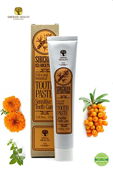 Natural SENSITIVE TEETH CARE Toothpaste, heal ORAL SORES and BLEEDING GUMS, fight BACTERIA and TOOTH DECAY, inhibit BAD BREATH, very rich in ESSENTIAL OILS, FLUORIDE FREE (SEA BUCKTHORN)