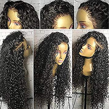 RHAH Deep Curly Brazilian Glueless Lace Front Human Hair Wigs 150% density for Black Women (18 inch, Lace Front Wig)