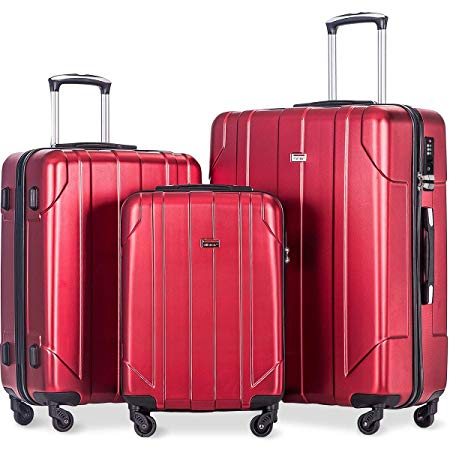 Merax 3 Pcs Luggage Set with Built-in TSA, Eco-friendly P.E.T Light Weight Spinner Suitcase Set (Red1)