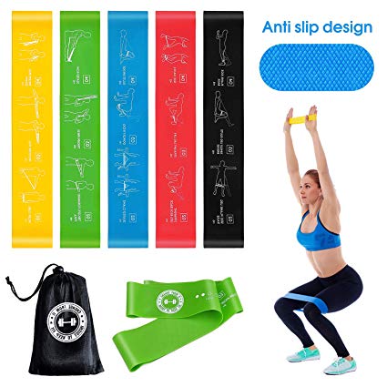 UMODE Non-Slip Resistance Loop Bands with Exercise Guide Printed on Mini Workout Bands to Tone Legs Butt Core and Arms Pilates Yoga Fitness Physical Therapy Rehabilitation