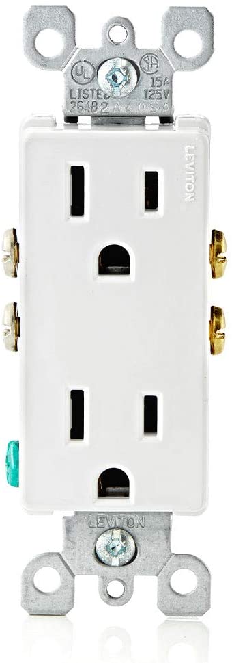 Leviton 5325-W 15 Amp, 125 Volt, Decora Duplex Receptacle, Residential Grade, Grounding (White)