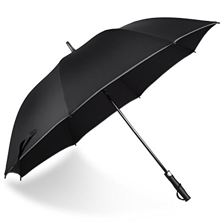 Windproof Golf Umbrella Oversize 62 inch Canopy with Safe Reflective Stripe Outdoor Rain and Big Wind Resistant Waterproof Stick Brolly Automatic Open Extra Large Straight Umbrellas for Men&Women